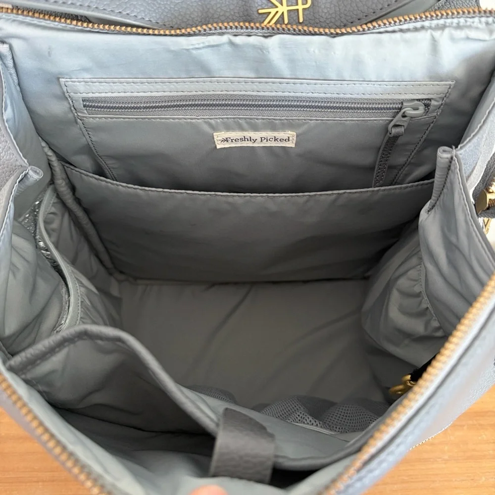 Freshly Picked Grey Leather Diaper Bag